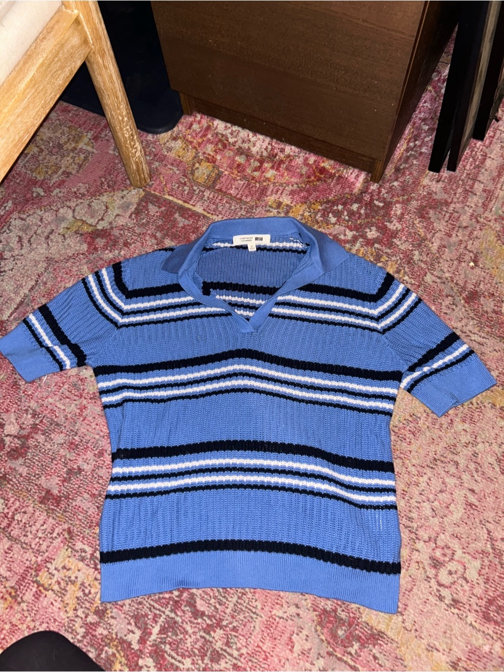 Uniqlo Blue Striped Short-Sleeve Knit Polo